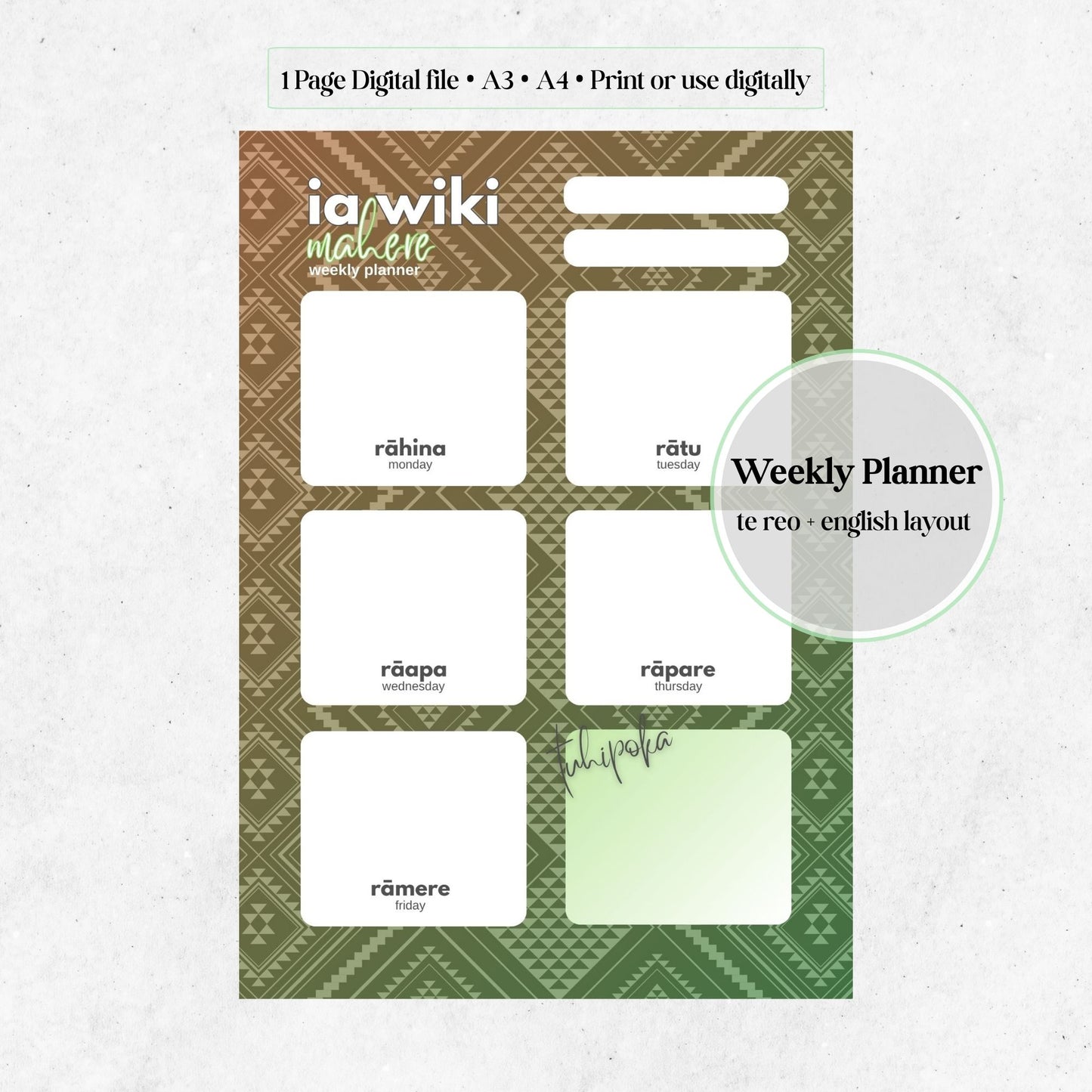 Tāne Mahuta-Inspired Weekly Planner| Digital Download