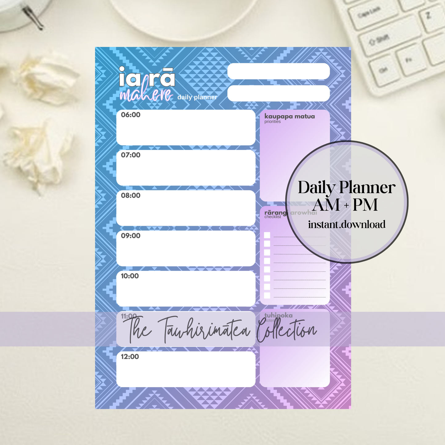 Tāwhirimātea-Inspired Daily Planner | AM+PM Layout | Digital PNG