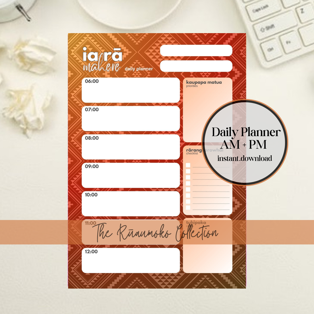 Rūaumoko-Inspired Daily Planner | AM+PM Layout | Digital PNG