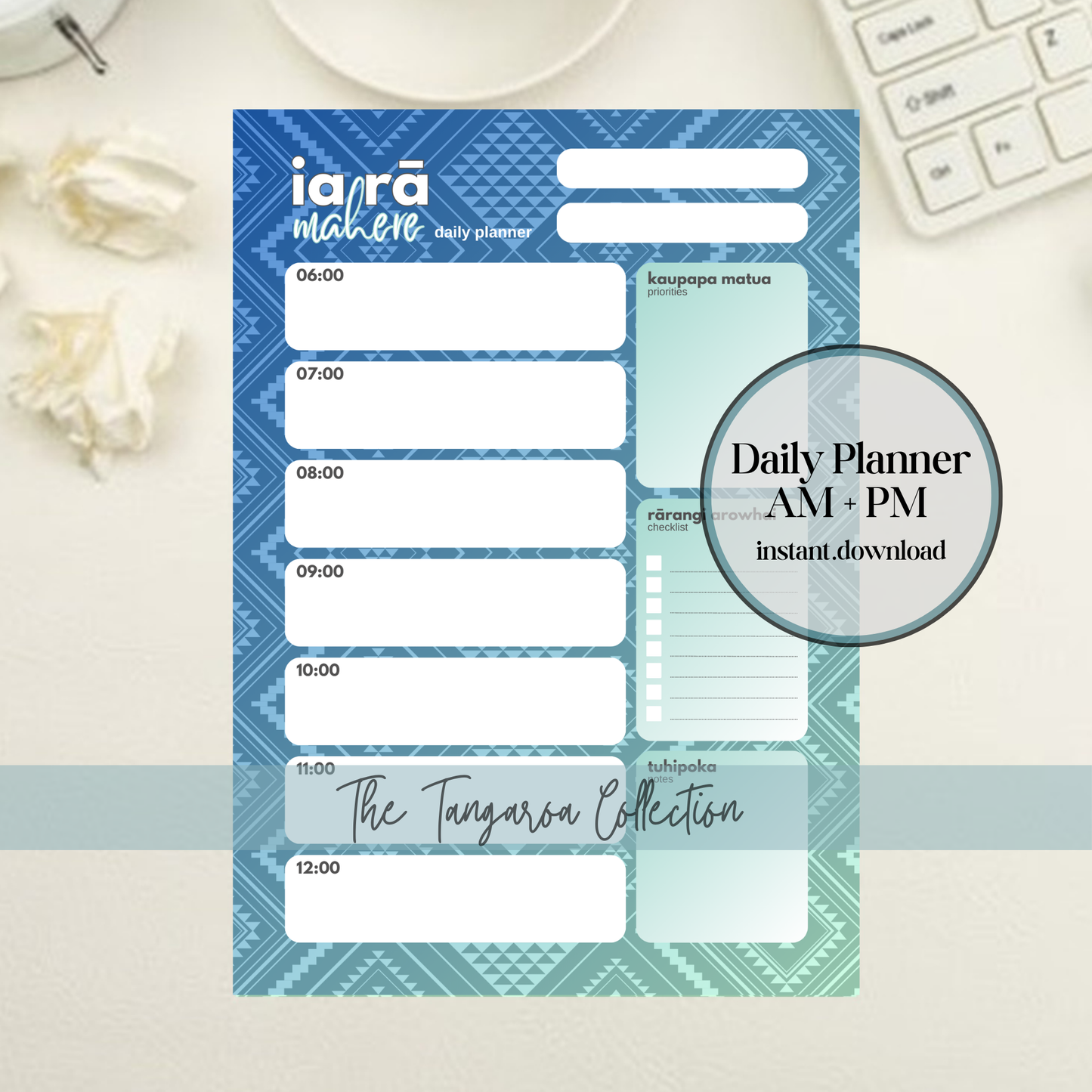 Tangaroa-Inspired Daily Planner | AM+PM Layout | Digital PNG