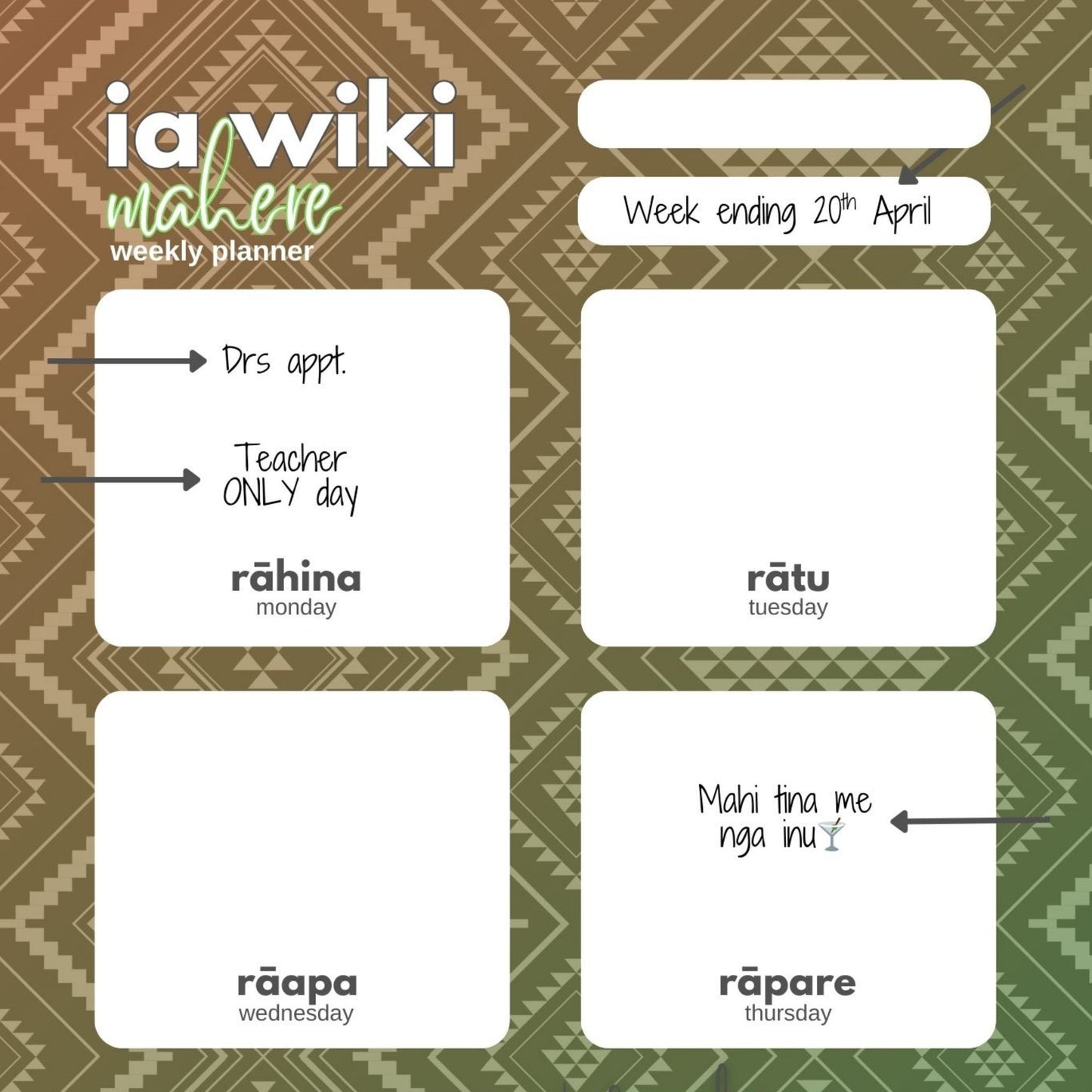 Tāne Mahuta-Inspired Weekly Planner| Digital Download