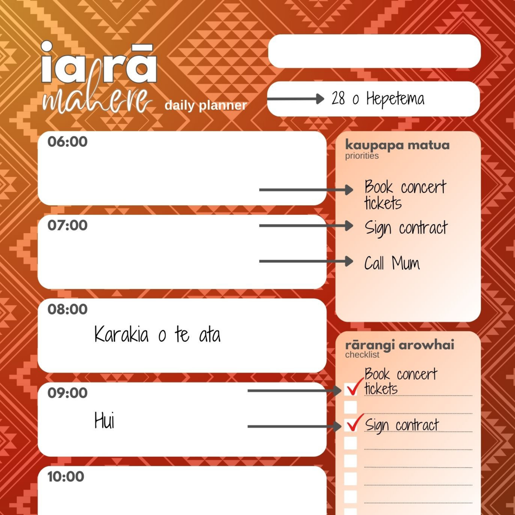 Rūaumoko-Inspired Daily Planner | AM+PM Layout | Digital PNG
