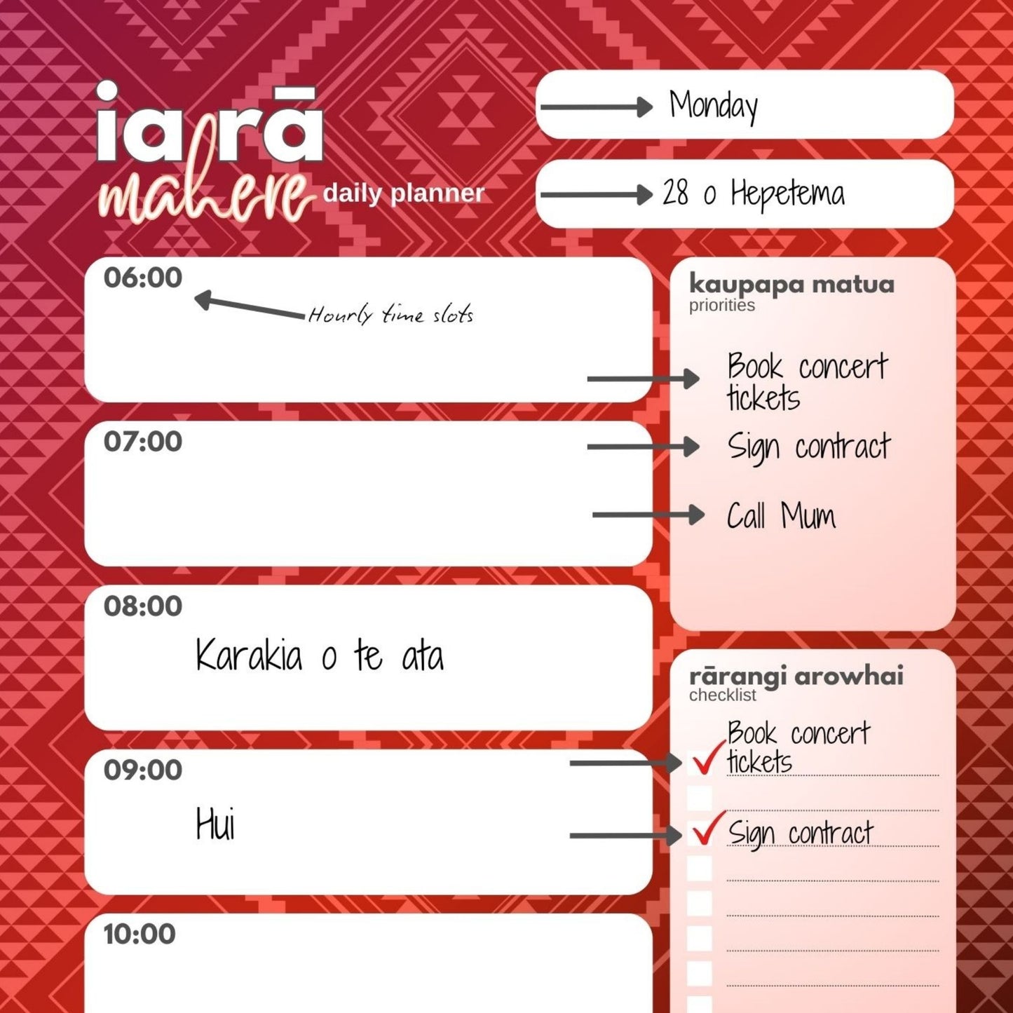 Tūmatauenga-Inspired Daily Planner | AM+PM Layout | Digital PNG