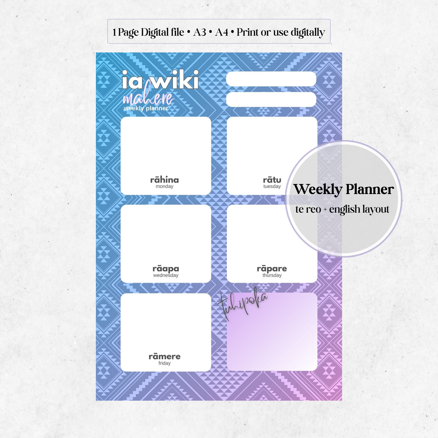 Tāwhirimātea-Inspired Weekly Planner| Digital Download