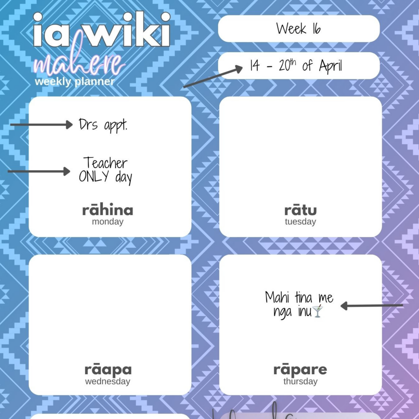 Tāwhirimātea-Inspired Weekly Planner| Digital Download