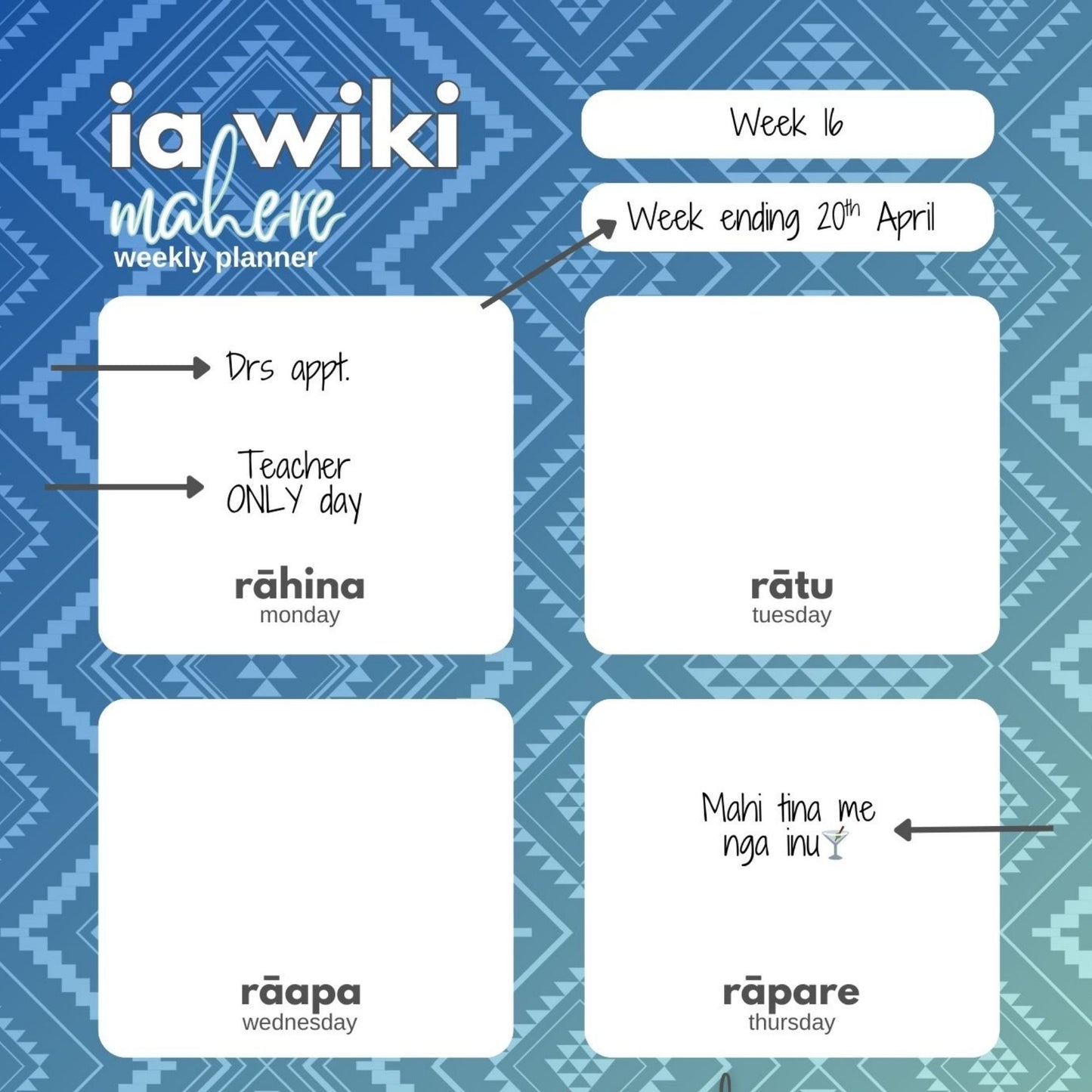 Tangaroa-Inspired Weekly Planner| Digital Download