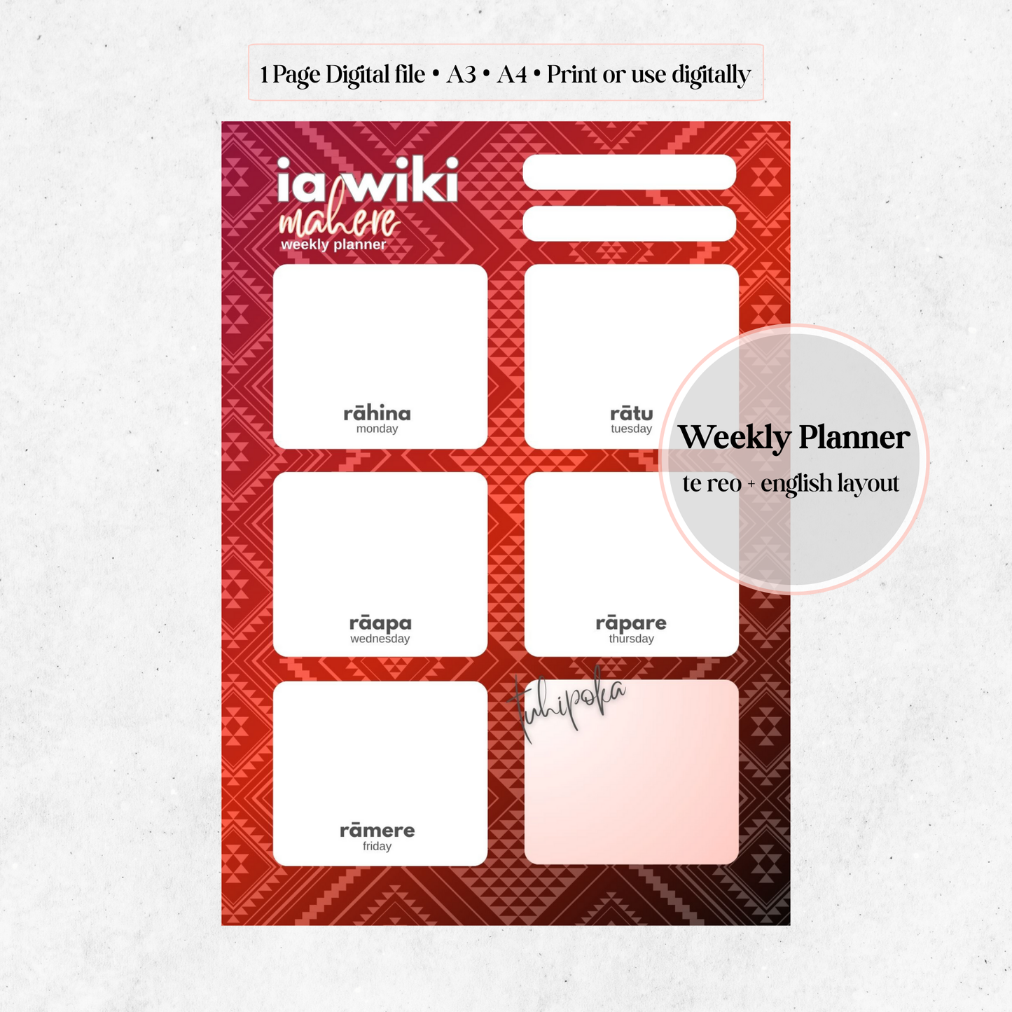 Tūmatauenga-Inspired Weekly Planner| Digital Download