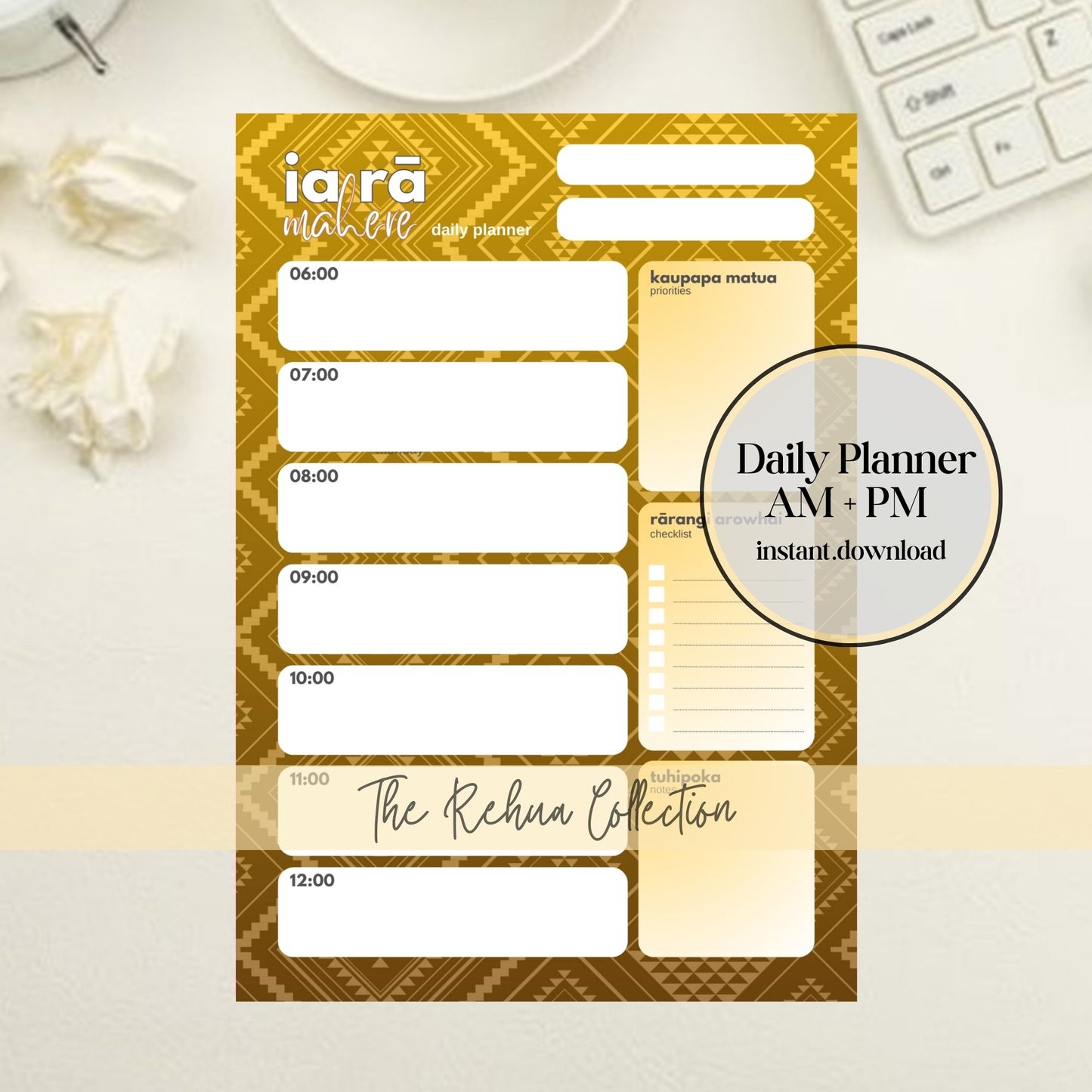 Rehua-Inspired Daily Planner | AM+PM Layout | Digital PNG