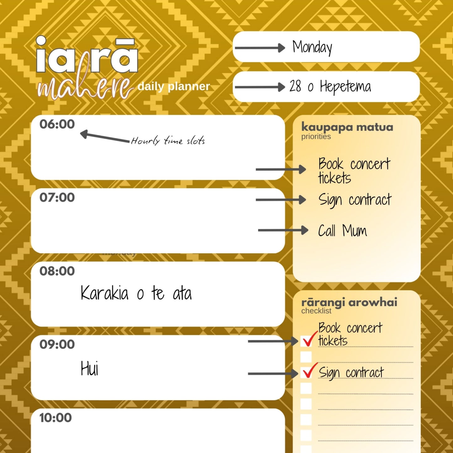 Rehua-Inspired Daily Planner | AM+PM Layout | Digital PNG