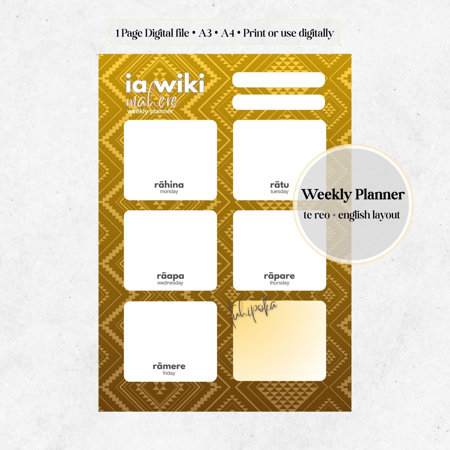 Rehua-Inspired Weekly Planner| Digital Download