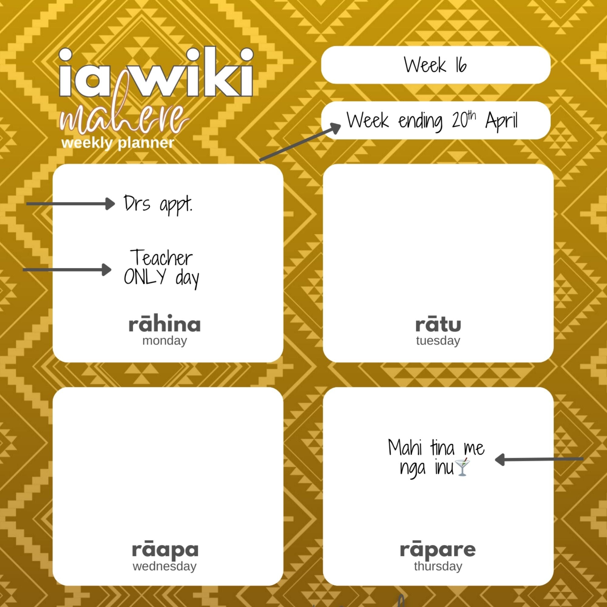 Rehua-Inspired Weekly Planner| Digital Download
