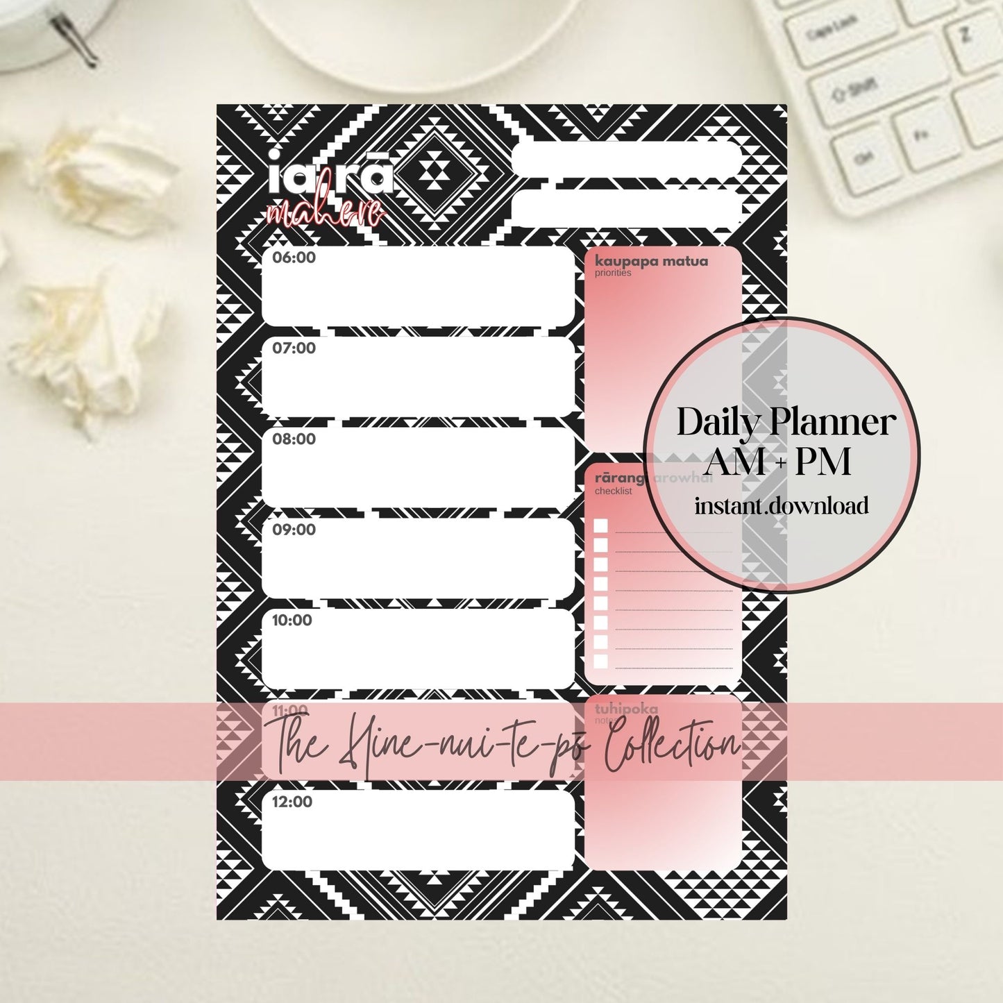Hine-nui-te-pō Inspired Daily Planner | AM+PM Layout | Digital Download