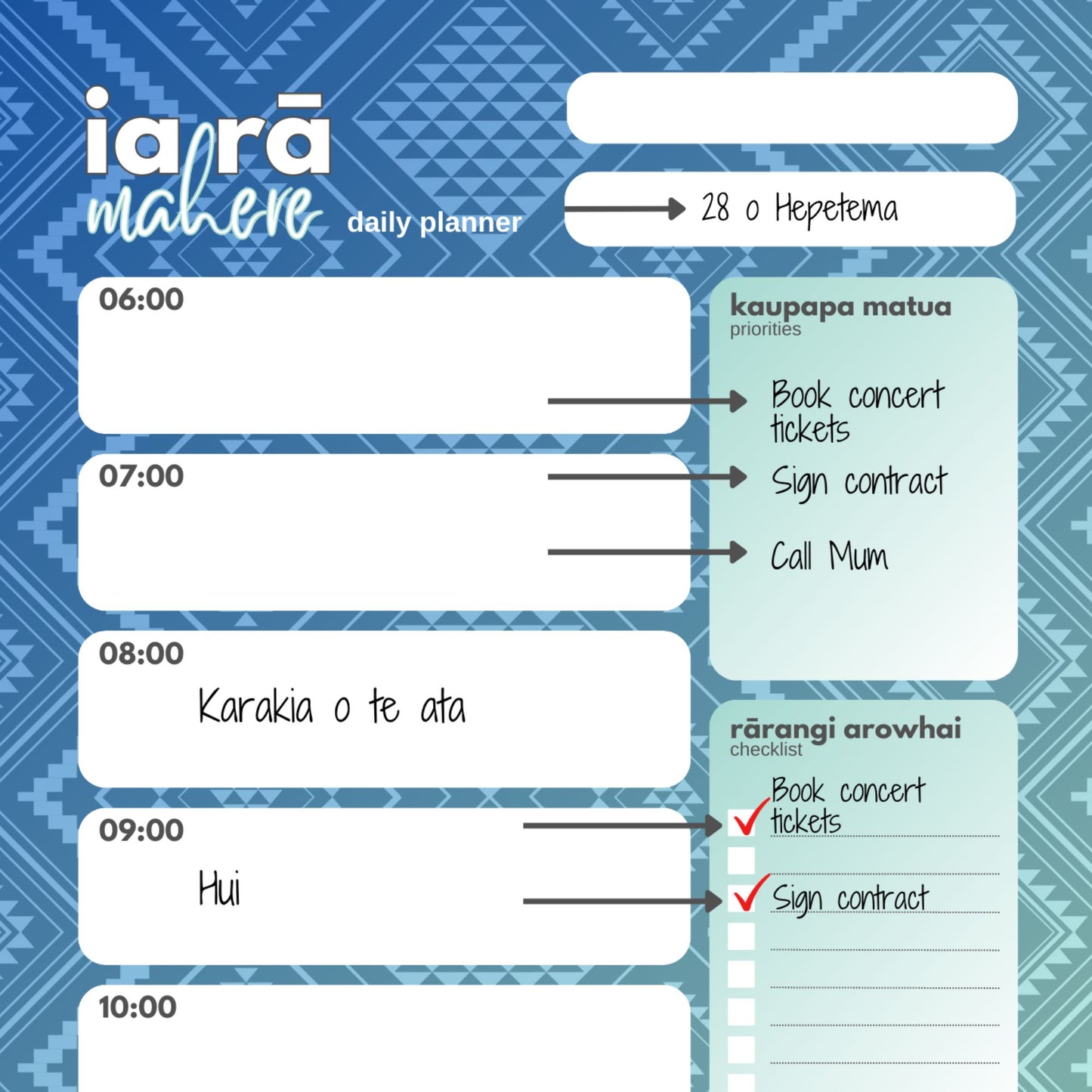 Tangaroa-Inspired Daily Planner | AM+PM Layout | Digital PNG